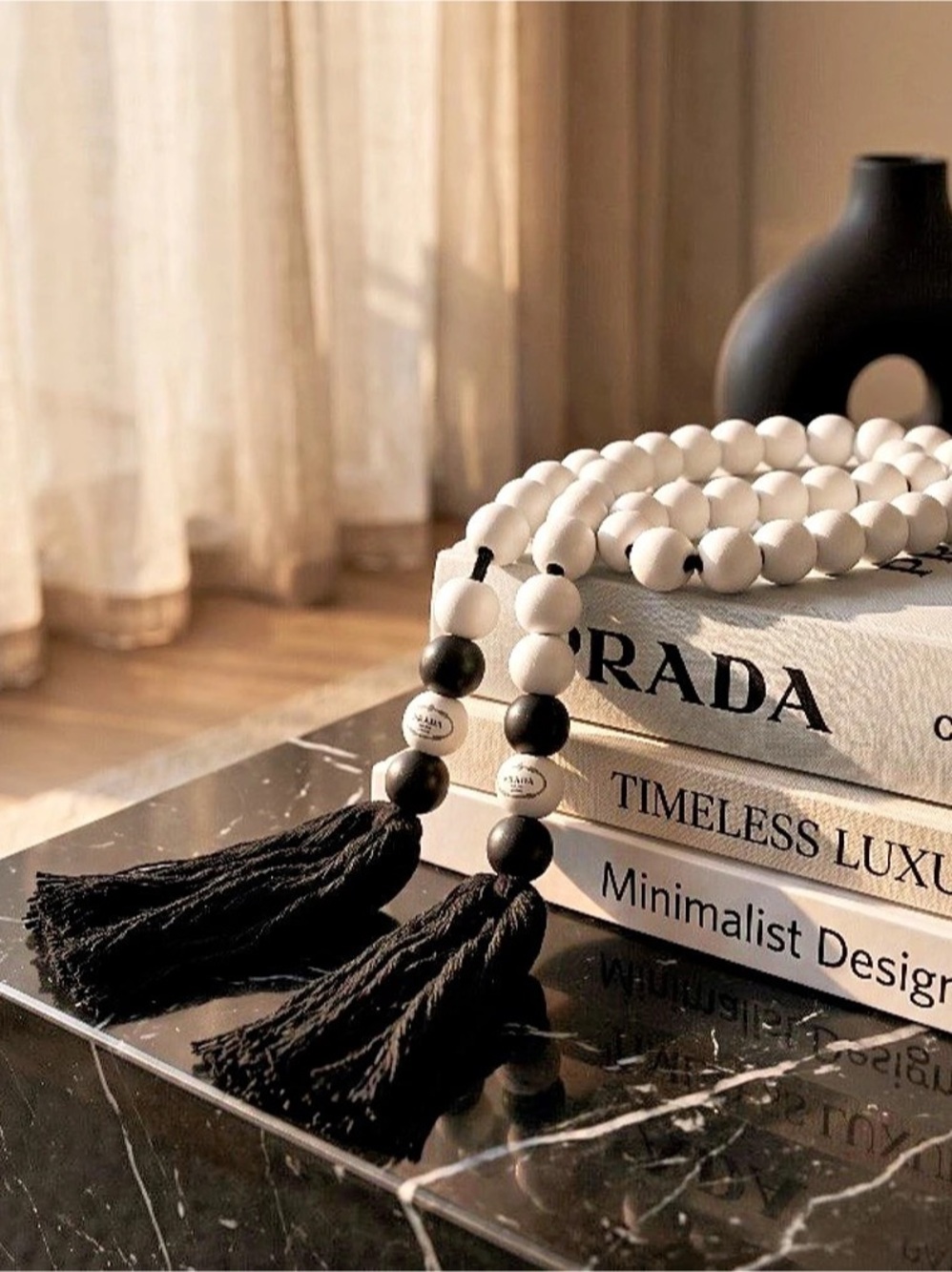 Beaded Tassel garland in White & Black